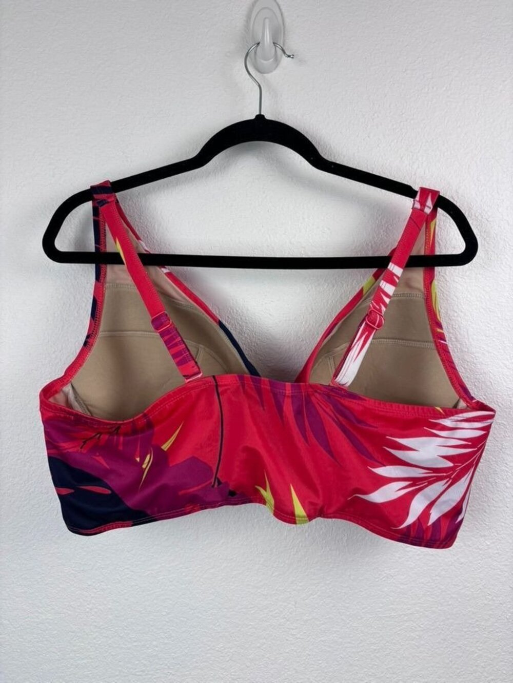 Cacique women's 40DD red tropical plunge bikini swim top underwire built in bra - Picture 3 of 6